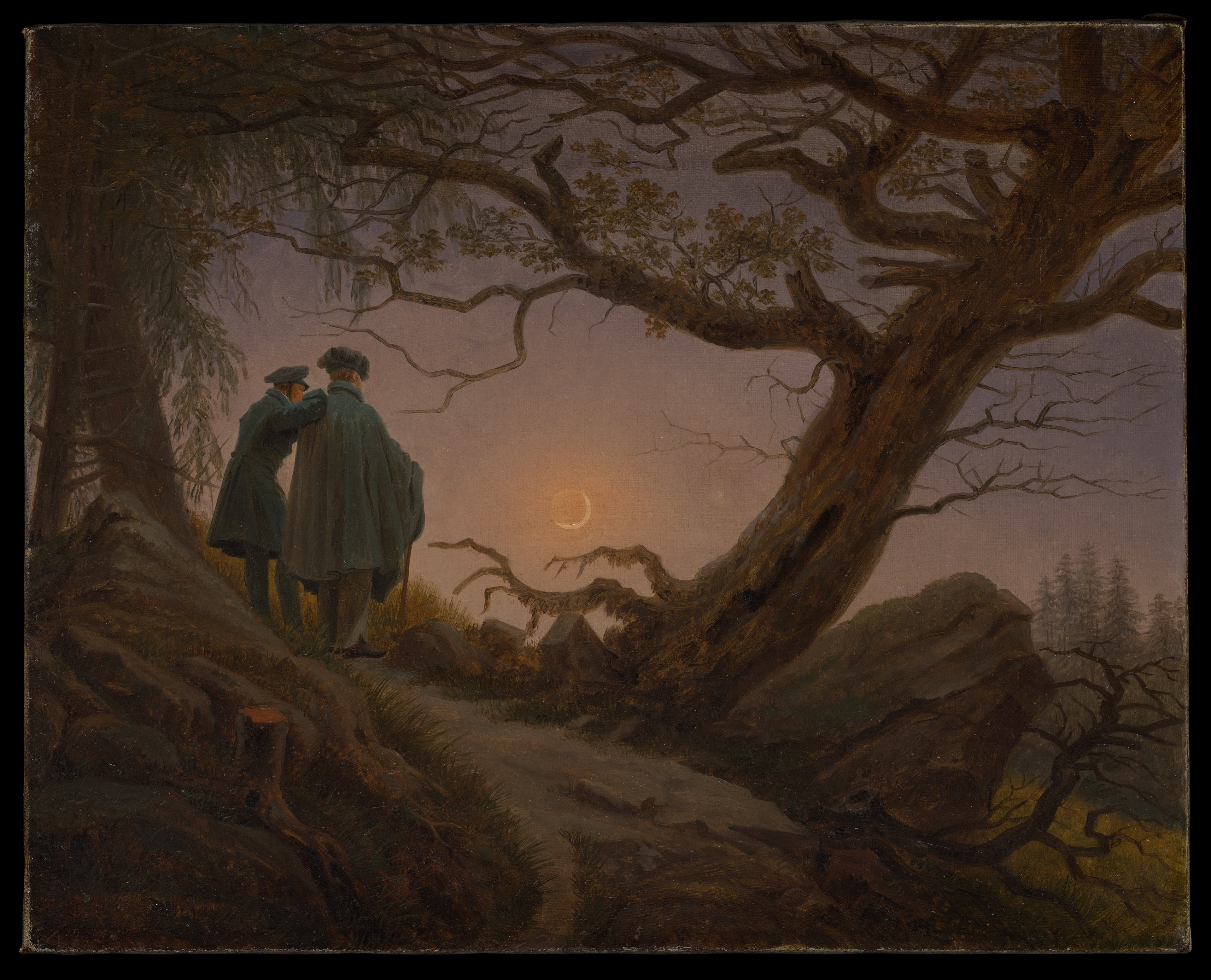 Two Men Contemplating the Moon，作者 Caspar David Friedrich