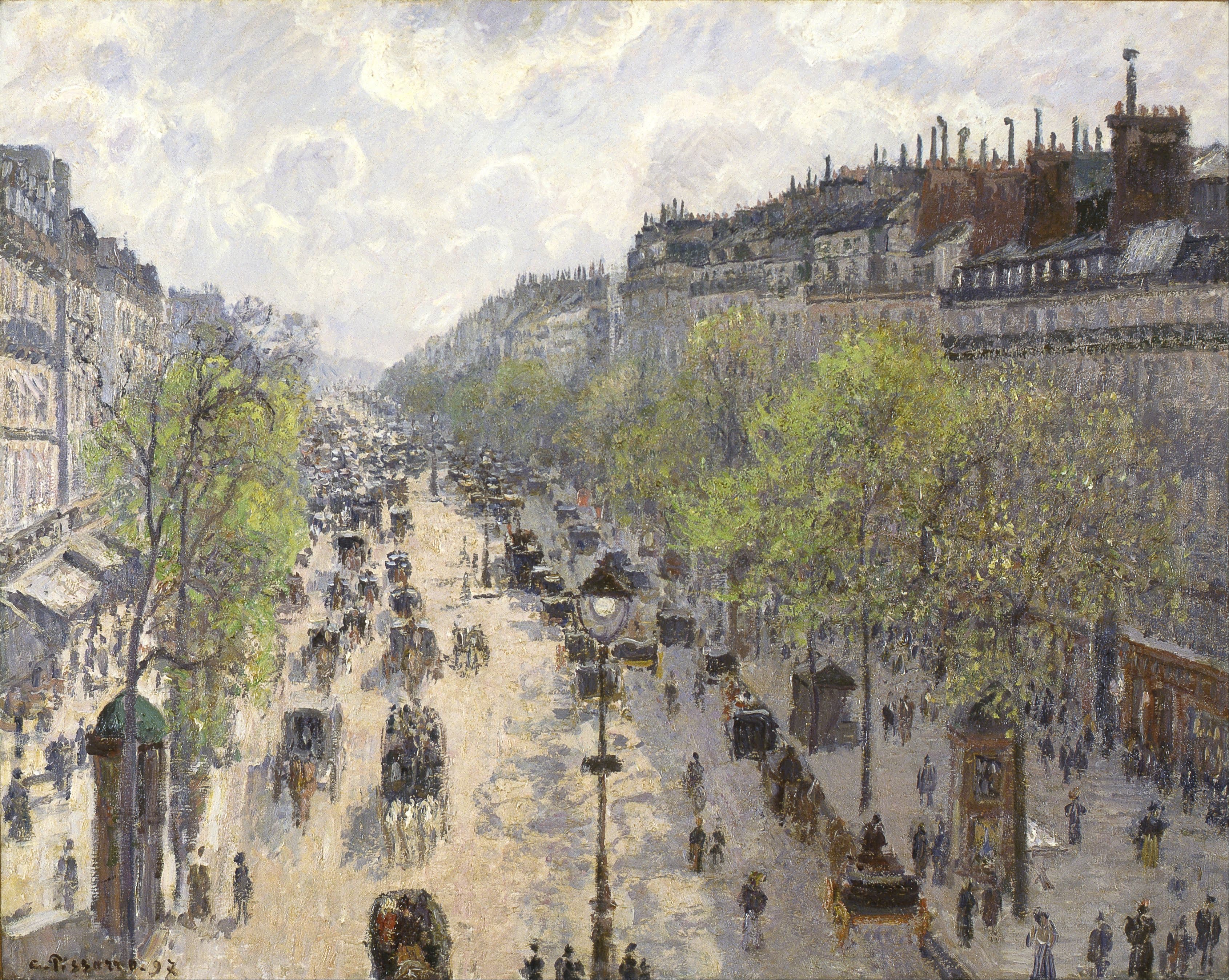 Boulevard Montmartre, Spring,作者 Camille Pissarro